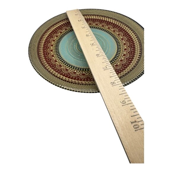 Turkish Mandala Glass Stand With  Red, Gold & Blue Pattern 12" Diameter Elevated - Picture 6 of 9